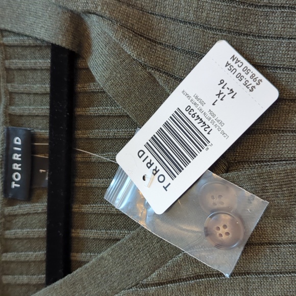 Olive Button Front Sweater Skater Dress - Picture 7 of 7